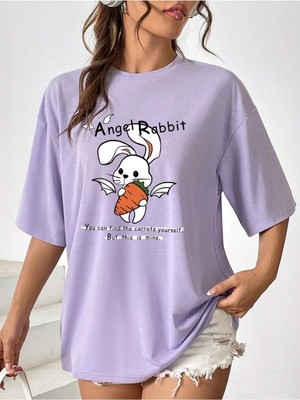 Angel Rabbit Baskılı Oversize T-Shirt Salas Boyfriend