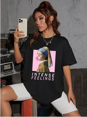 Mercoledi Inci Küpeli Kız Baskılı Oversize T-Shirt Salaş Boyfirend