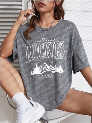 Mercoledi Rockıes Baskılı Siyah Oversize T-Shirt Salaş Boyfirend