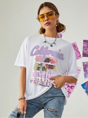 Beyaz California Oversize T-Shirt