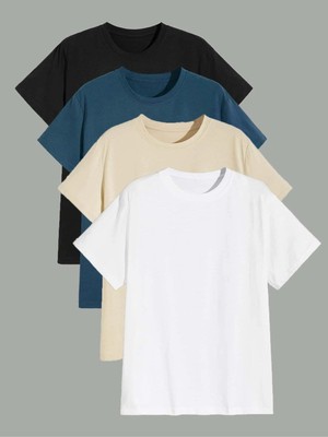 Erkek 4 Renk Oversize Basic T-Shirt Seti