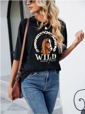 Mercoledi Siyah Oversize T-Shirt Wild Baskılı