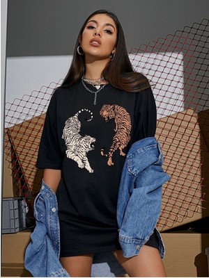 Mercoledi Oversize T-Shirt Tiger Baskılı