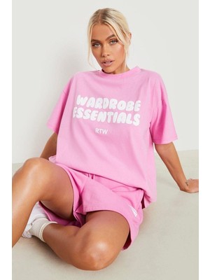 Pembe Oversize Wardrobe T-Shirt - Oversize Baskılı Wardrobe