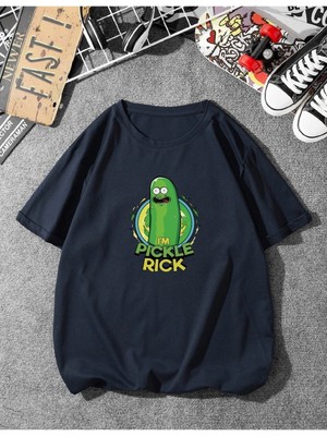 Unisex Rick And Morty Pickle Baskılı Oversize T-Shirt