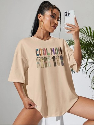 Toprak Oversize T-Shirt Cool Mom Baskılı