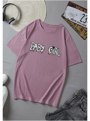 Kadın Mor Baby Girl Baskılı Oversize T-Shirt