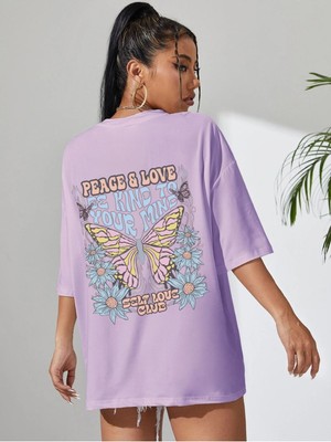 Mercoledi Kadın  Baskılı Kadın Oversize V Yaka T-Shirt Salaş