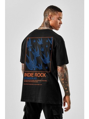 Erkek Indie Rock Baskılı Oversize T-Shirt