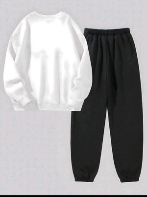 Bisiklet Yaka Baskılı Alt Üst Kadın Takım Oversize Eşofman Takımı Boyfirend