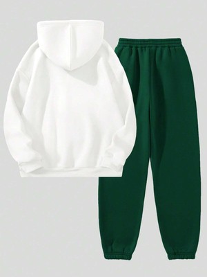 Jogger Beyaz Sweatshirt Alt Üst Eşofman Takımı Oversize Bisiklet Yaka