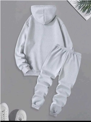 King Baskılı Alt Üst Kapşonlu Erkek Eşofman Takımı Oversize Boyfirend