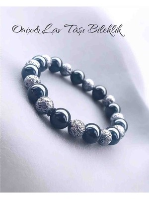 Doğal Taş Onix/lav Taşı Bileklik (12/10 Mm)