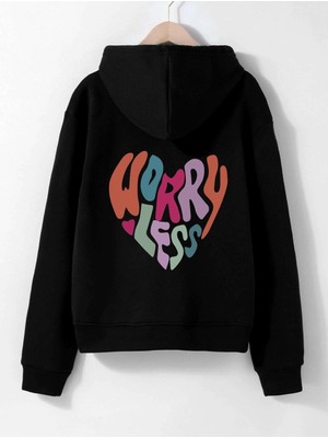 Worry Less Baskılı Oversize Sweatshirt Ceket