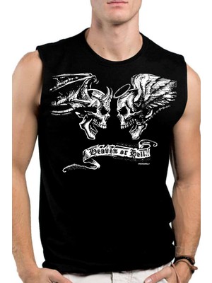 Rock&Roll Melek Şeytan Siyah Kesik Kol / Kolsuz Erkek T-Shirt