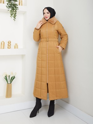 Doque Araboy 125 cm Tesettür Şişme Kapitone Kadın Kışlık Kaban Kürklü 67032