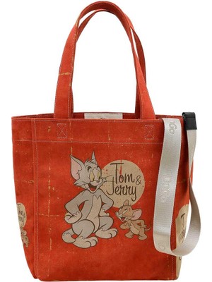 Dogo Kadın Vegan Turuncu Large Tote Bag - Warner Bros Tom & Jerry Tasarım