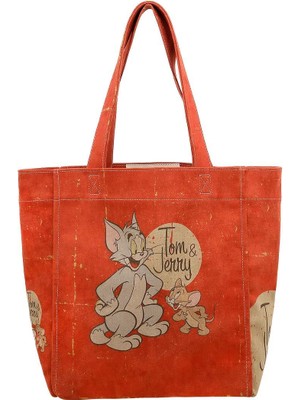 Dogo Kadın Vegan Turuncu Large Tote Bag - Warner Bros Tom & Jerry Tasarım