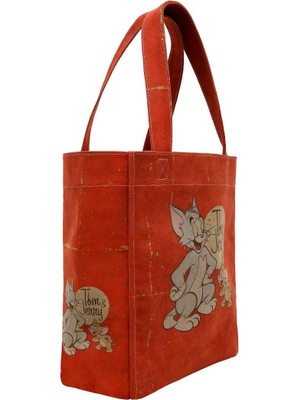 Dogo Kadın Vegan Turuncu Large Tote Bag - Warner Bros Tom & Jerry Tasarım