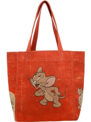 Dogo Kadın Vegan Turuncu Large Tote Bag - Warner Bros Tom & Jerry Tasarım