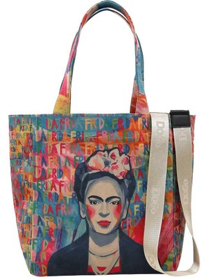 Dogo Kadın Vegan Çok Renkli Large Tote Bag - Frida Kahlo In Letters Tasarım