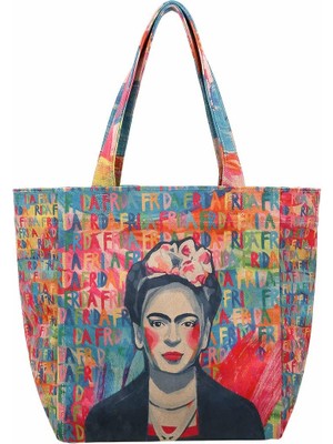 Dogo Kadın Vegan Çok Renkli Large Tote Bag - Frida Kahlo In Letters Tasarım