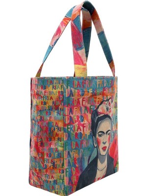 Dogo Kadın Vegan Çok Renkli Large Tote Bag - Frida Kahlo In Letters Tasarım