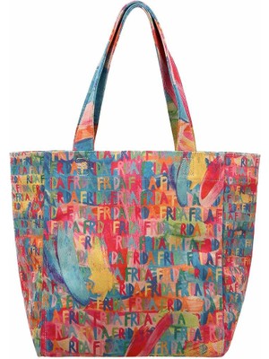 Dogo Kadın Vegan Çok Renkli Large Tote Bag - Frida Kahlo In Letters Tasarım