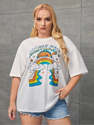 Beyaz Oversize T-Shirt Marvelous Baskılı