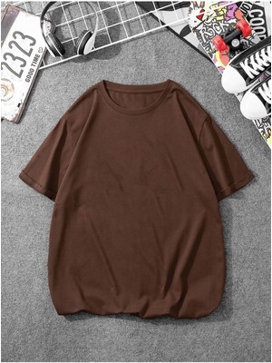 Kahverengi Erkek Oversize Basic T-Shirt