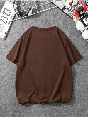 Kahverengi Erkek Oversize Basic T-Shirt