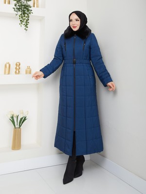 Doque Araboy 125 cm Tesettür Şişme Kapitone Kadın Kışlık Kaban Kürklü 67032