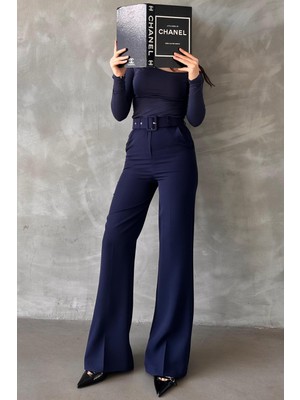 Lacivert Ispanyol Paça Kadın Kumaş Pantolon MG2303