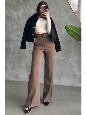 Kahverengi Ispanyol Paça Kadın Kumaş Pantolon MG2303