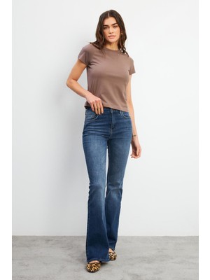 Jenny Dirty Dark Blue Yüksek Bel Flare Jean Pantolon - Dırty Dark Blue