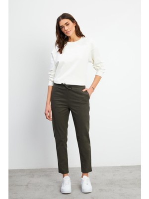 Alian Beli Lastikli Formal Yumuşak Dokulu Pantolon - Haki