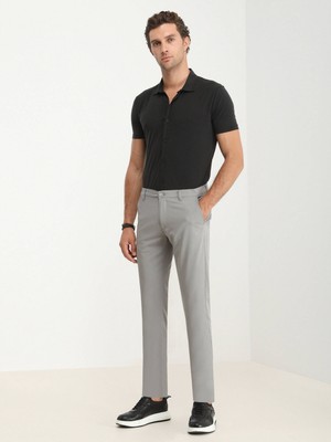 Kip Gri Dokuma Slim Fit Casual Pantolon