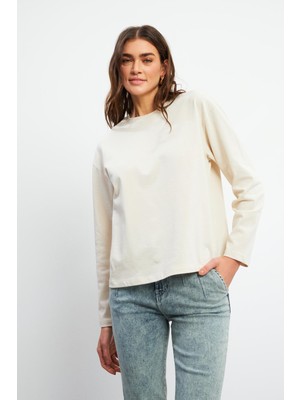 Ashley Bisiklet Yaka Uzun Kollu Tişört - Taş