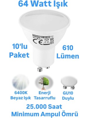 Horoz 8W GU10 LED Ampul Beyaz Işık 610 Lümen Çanak Spot Ampul