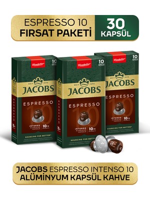 Jacobs Espresso 10 Intenso Nespresso Uyumlu Alüminyum Kapsül Kahve 10 Adet X 3 Paket