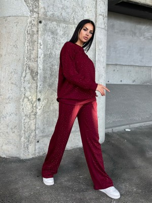 Modal Kumaş Kristal Taş Detaylı Ikili Takım