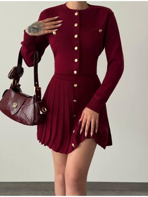 Düğme Aksesuarlı Triko Ikili Takım Elbise