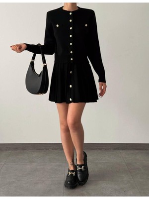 Düğme Aksesuarlı Triko Ikili Takım Elbise