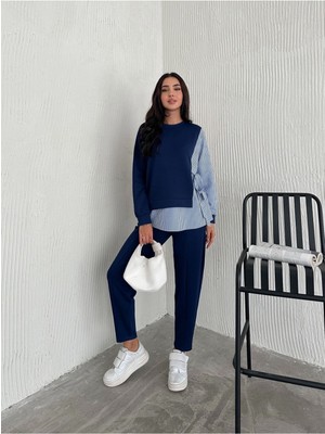 Modal Dokuma Kumaşlı Çizgi Detaylı Ikili Takım