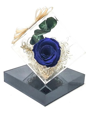 Çiçek Seli Ruby Mavi Solmayan Gül Okaliptus Masa Ustu Dekorasyon Hediye Çiçek