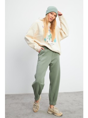 Mary Regular Fit Paçası Detaylı Yumuşak Dokulu Jogging Pantolon(Cupro) - Ada Çayı