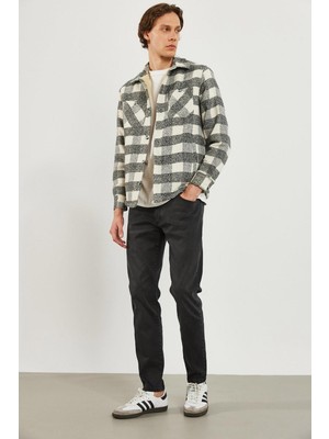 Erkek Içi Peluşlu Ekose Gömlek Ceket - Siyah