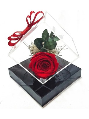 Çiçek Seli Ruby Kırmızı Solmayan Gül Okaliptus Sus Esyalari Masa Ustu Dekorasyon Hediye Çiçek