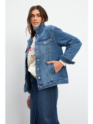 Maya Vintage Dark Blue Jean Ceket - Vıntage Dark Blue
