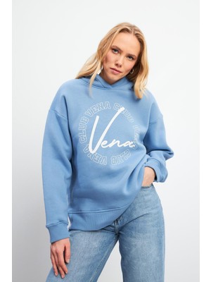 Vena Club Baskılı Sweatshirt - Mavi
